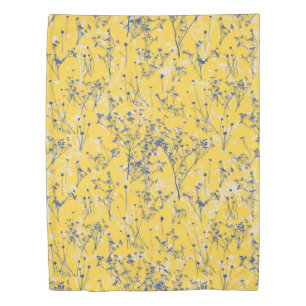 Elegant Wildflowers on Mustard Yellow Duvet Cover