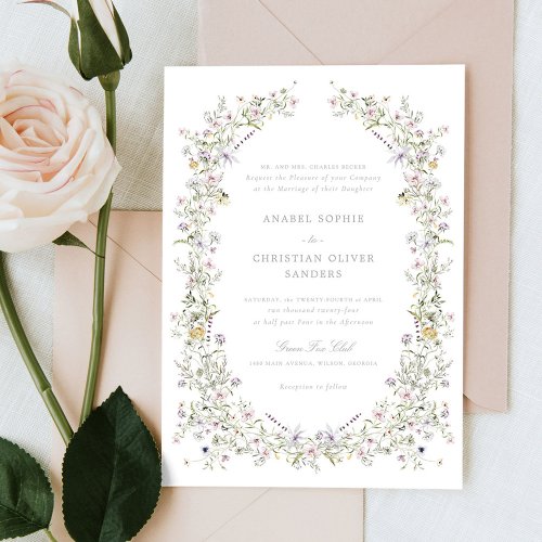 Elegant Wildflowers Pastel Flowers Wedding Invitation