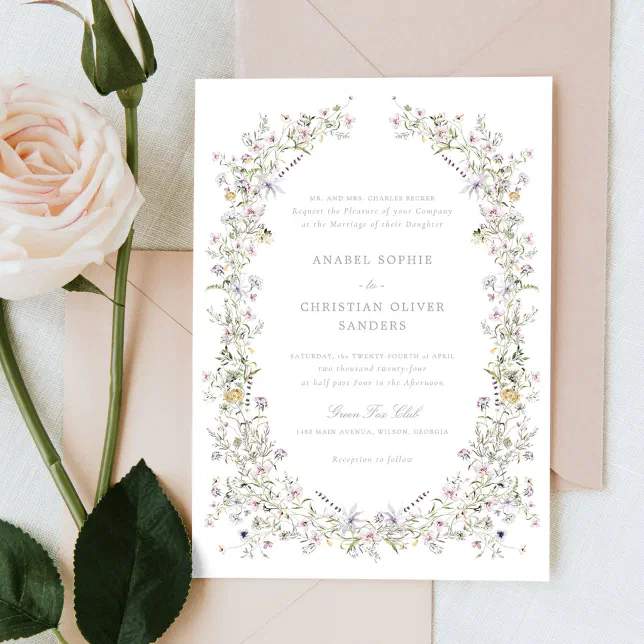 Elegant Wildflowers Pastel Flowers Wedding Invitation | Zazzle