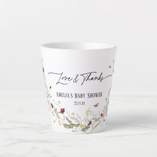 Elegant Wildflowers Personalised Baby Shower Favor Latte Mug (Front)