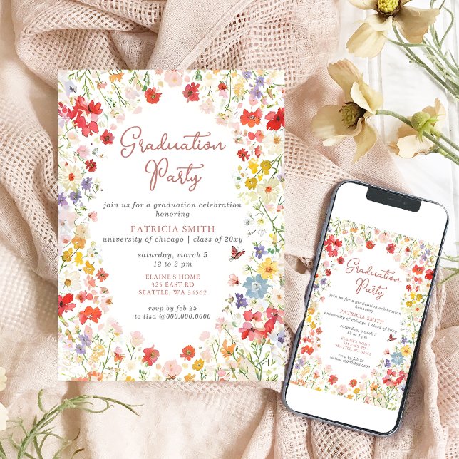 Elegant Wildflowers Photo Graduation Party Invitation (Elegant Wildflowers Photo Graduation Party Invitation)