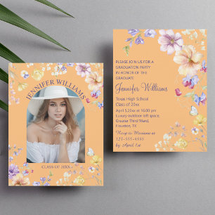 elegant wildflowers photo graduation purple orange invitation
