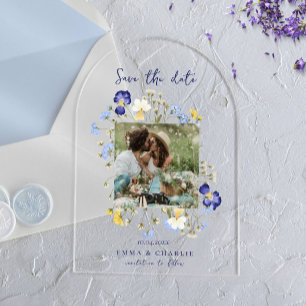 Elegant wildflowers Photo Wedding Save The Date Acrylic Invitations