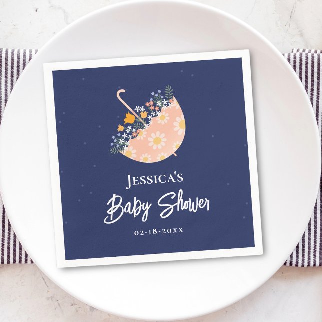 Elegant Wildflowers Pink Umbrella Baby Shower Napkins (Creator Uploaded)