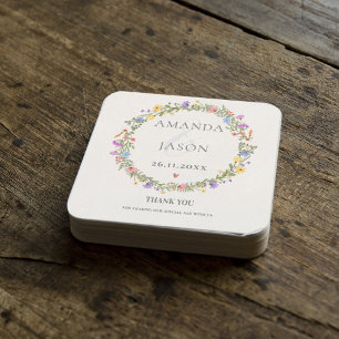 Elegant Wildflowers Purple Yellow Floral Wedding Beverage Coaster