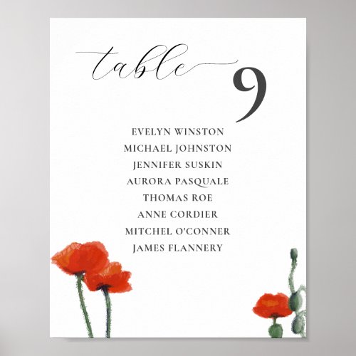 Elegant Wildflowers Red Watercolor Poppy Wedding Poster