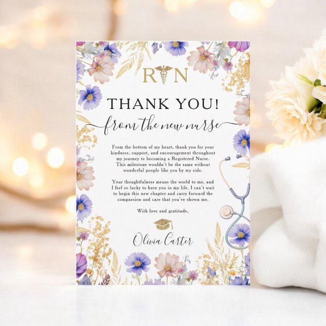 Elegant Wildflowers RN Nurse Graduation Thank You Card (Elegant Wildflowers RN Nurse Graduation Thank You)