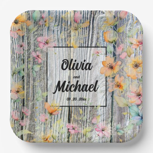 elegant wildflowers rustic barnwood paper plates