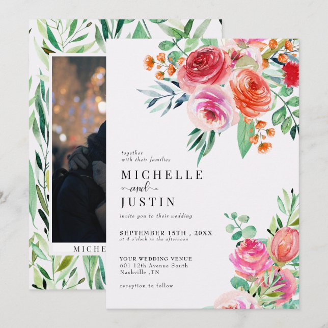 Elegant Wildflowers | Rustic Photo Wedding Invitation (Front/Back)