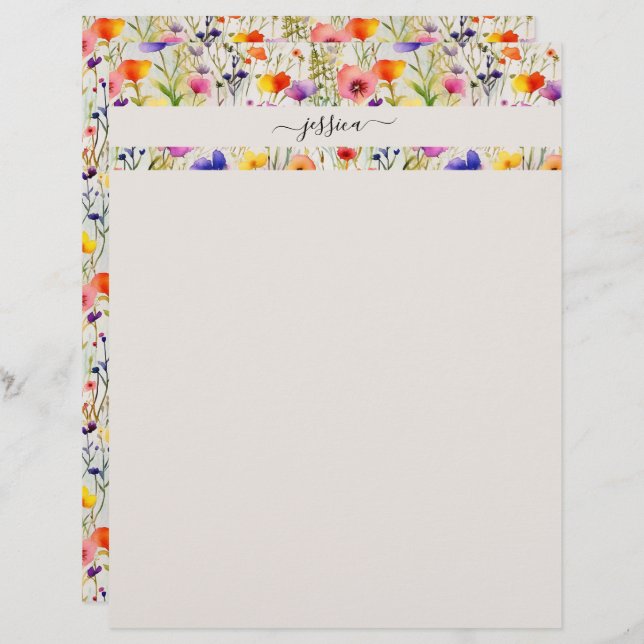 Elegant wildflowers script name letterhead (Front/Back)