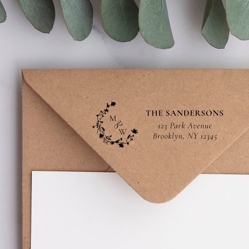 Elegant Wildflowers Typograpy Wedding Address Self_inking Stamp