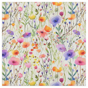 Elegant Wildflowers watercolor Fabric