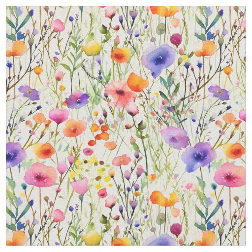 Elegant Wildflowers watercolor Fabric