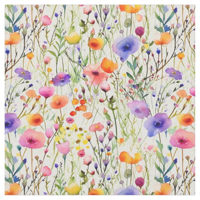 Elegant Wildflowers watercolor Fabric (Close Up)