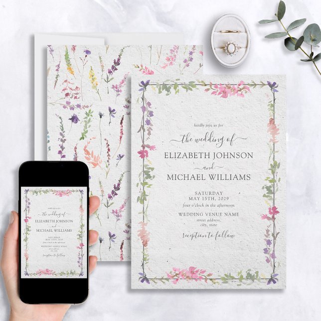 Elegant Wildflowers Watercolor Garden Wedding Invitation (Creator Uploaded)