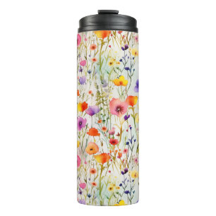 Elegant wildflowers watercolor pattern thermal tumbler