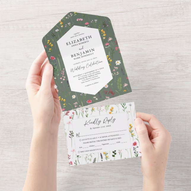 Elegant Wildflowers Wedding All In One Invitation (Tearaway)