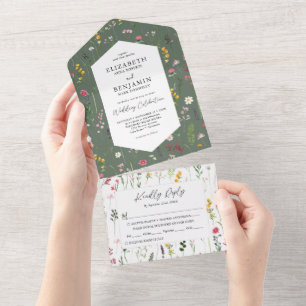 Elegant Wildflowers Wedding All In One Invitation