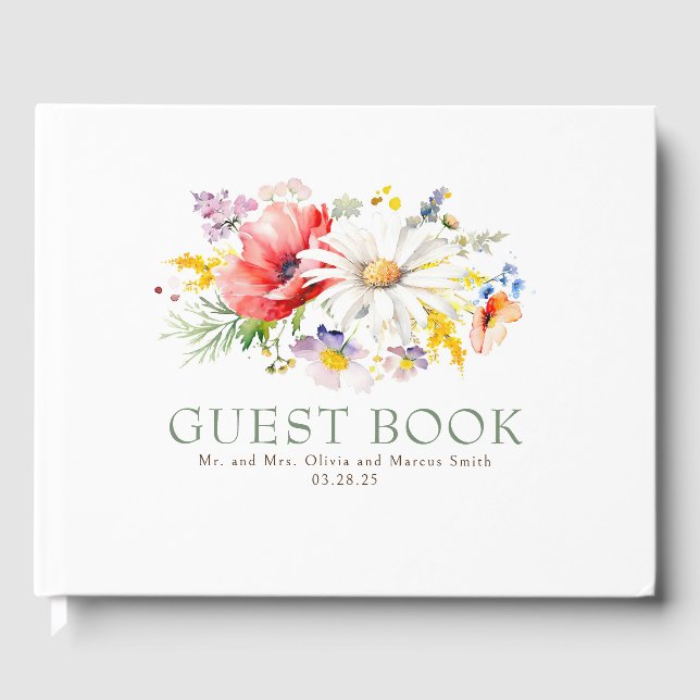 Elegant Wildflowers Wedding Guest Book (Front)