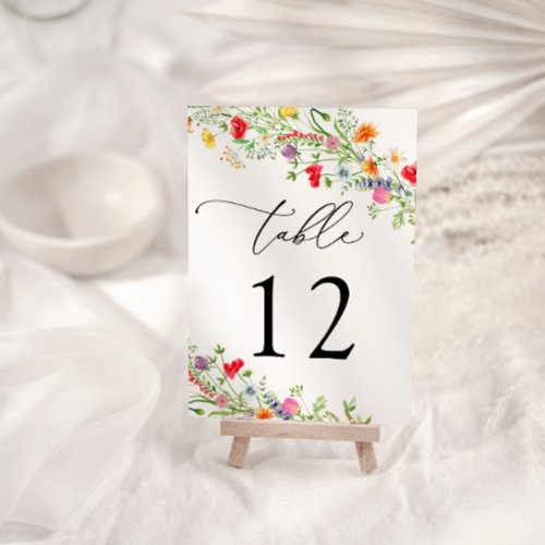 Elegant Wildflowers Wedding Table Number
