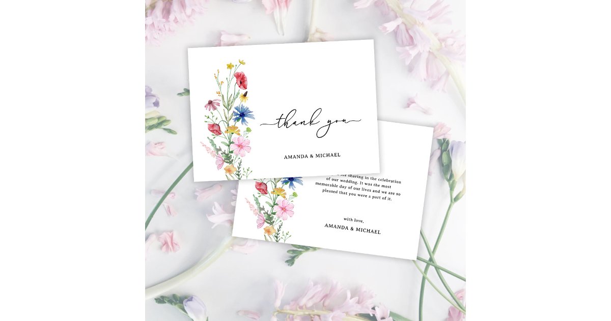 Elegant Wildflowers Wedding Thank You Card | Zazzle