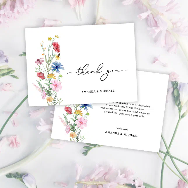 Elegant Wildflowers Wedding Thank You Card | Zazzle