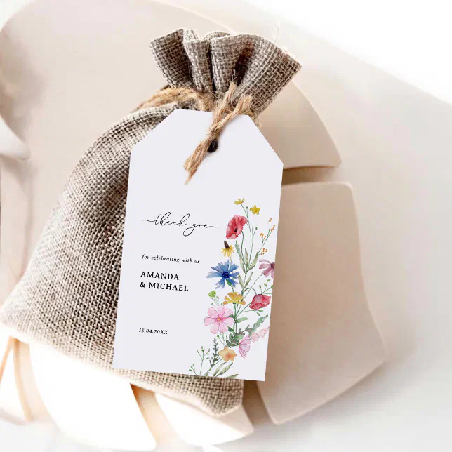 Elegant Wildflowers Wedding Thank you Gift Tags | Zazzle