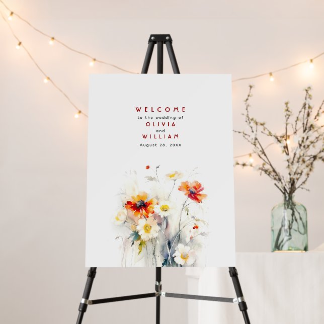 Elegant Wildflowers Wedding Welcome Sign (In Situ (Stand))