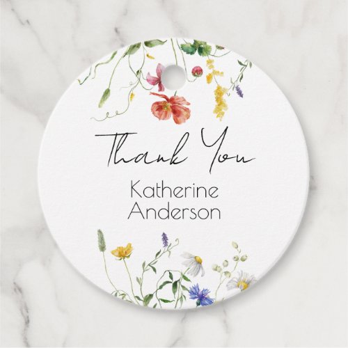 Elegant Wildflowers White Graduate Party Thank You Favor Tags