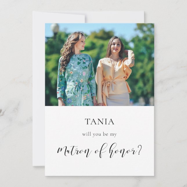 Elegant Will you be my Matron of honor photo card (Front)