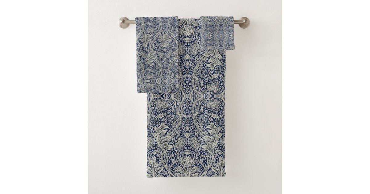 Elegant William Morris Floral Blue White Pattern Bath Towel Set | Zazzle