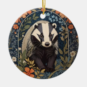 Elegant William Morris Inspired Badger Ceramic Ornament