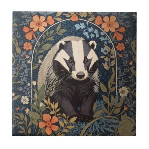 Elegant William Morris Inspired Badger Ceramic Tile