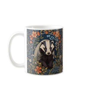 Elegant William Morris Inspired Badger Coffee Mug