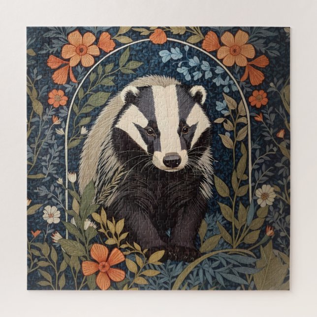 Elegant William Morris Inspired Badger Jigsaw Puzzle (Vertical)