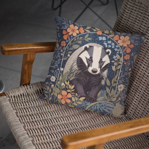 Elegant William Morris Inspired Badger Throw Pillow