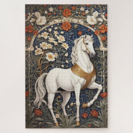 Elegant William Morris Inspired White Horse Jigsaw Puzzle