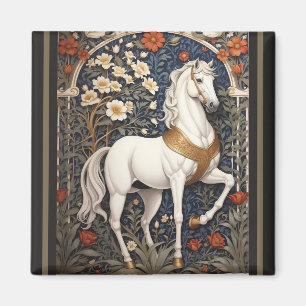 Elegant William Morris Inspired White Horse Magnet