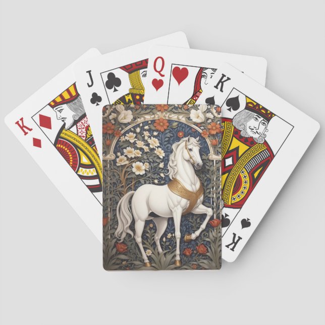 Elegant William Morris Inspired White Horse Poker Cards (Back)