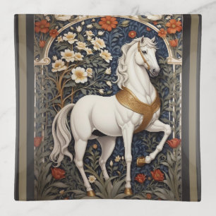 Elegant William Morris Inspired White Horse Trinket Tray