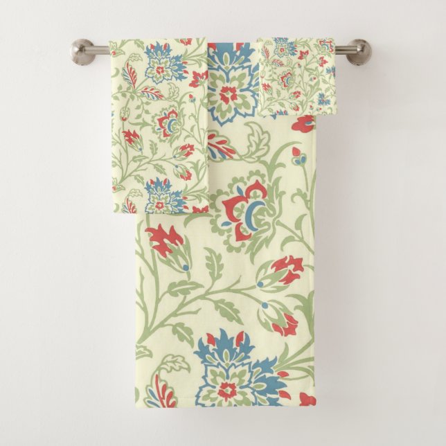 Elegant William Morris Renaissance Floral Bath Towel Set (Insitu)