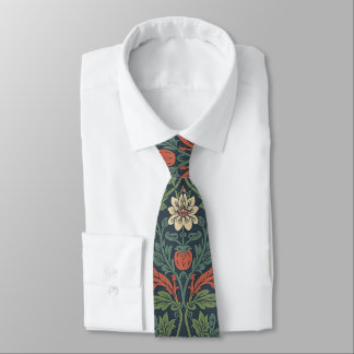 Elegant William Morris Strawberry Floral Pattern Neck Tie