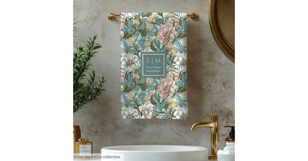 Elegant William Morris Style Soft Pastel Floral Bath Towel Set | Zazzle
