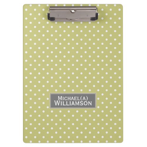 Elegant Willow Green White Polka Dots Customized Clipboard