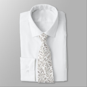 Elegant Willow Leaves on White Neck Tie