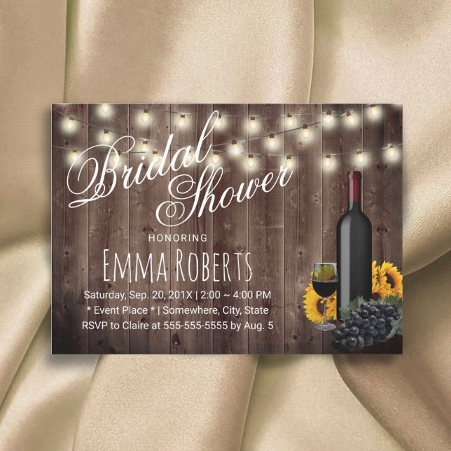 Elegant Wine Bottle Sunflower Rustic Bridal Shower Invitation