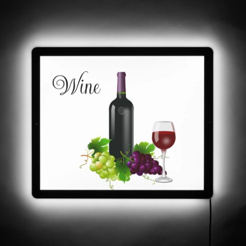 Elegant Wine Bottle Wine Glass  Grapes on White LED Sign