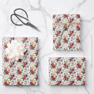 Elegant wine candles tiled pattern wrapping paper sheets