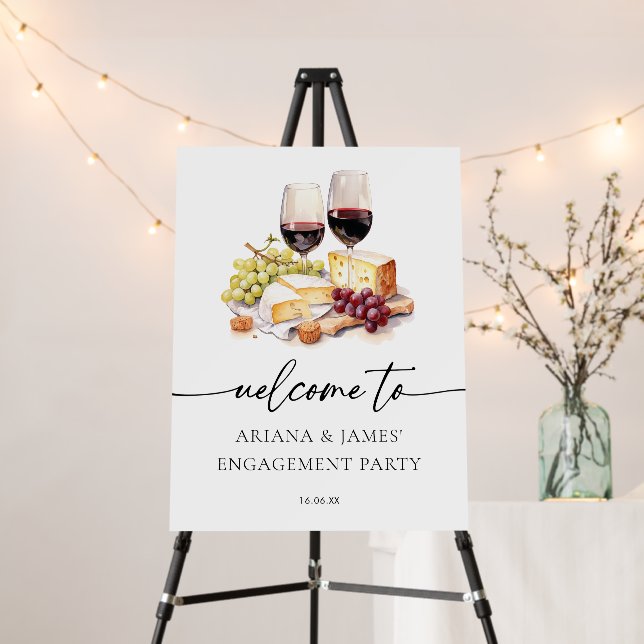 Elegant Wine & Cheese Engagement Party Welcome Foam Board (In Situ (Stand))