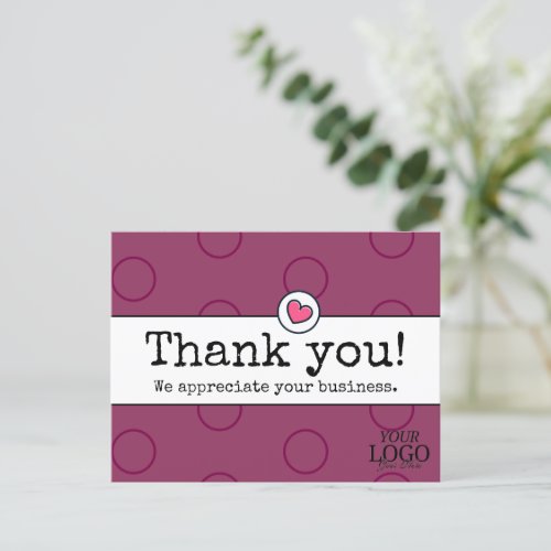 Elegant Wine Colored With Heart Business Thank You Postcard